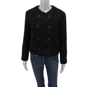 Chanel Womens Jacket Black Silk Cotton Blend Round Neck Long Sleeve Size 34